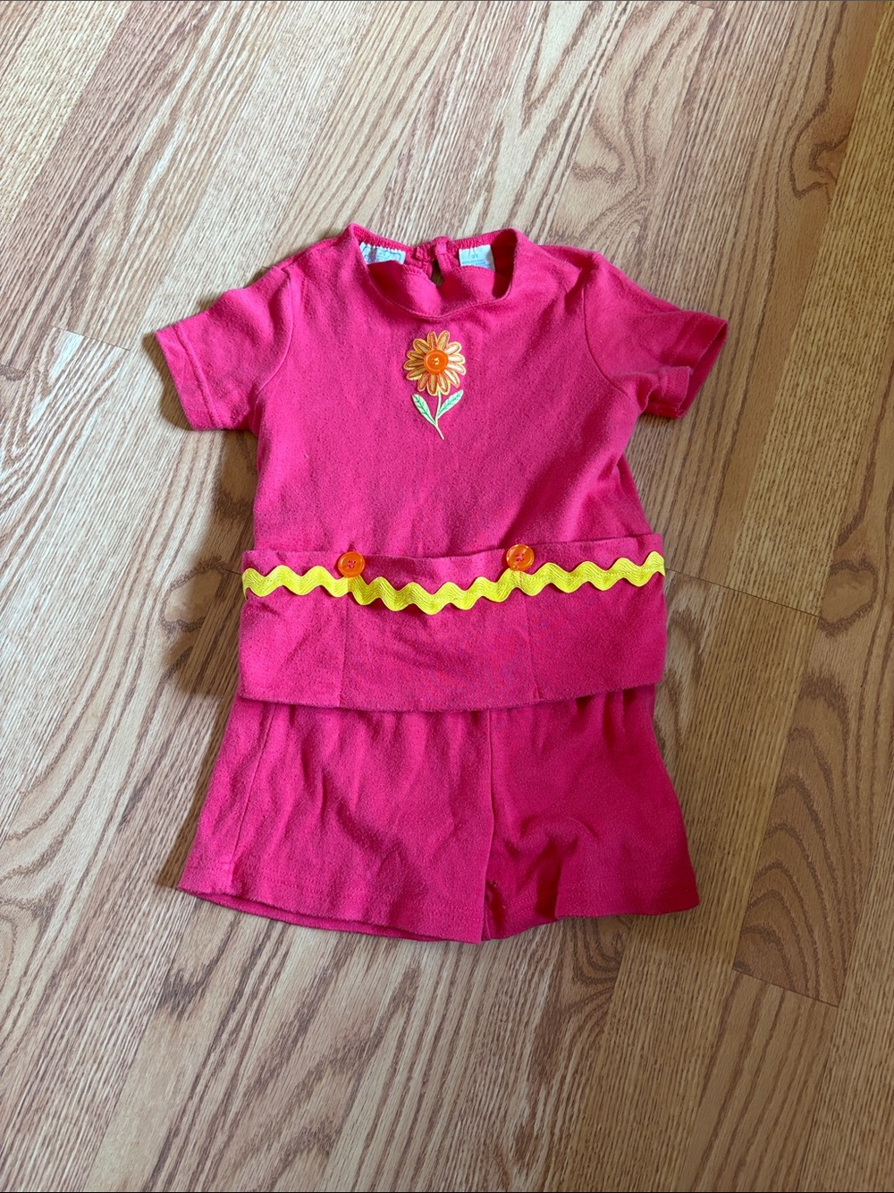 Vintage Toddler Girls Pink Flower Matching Set